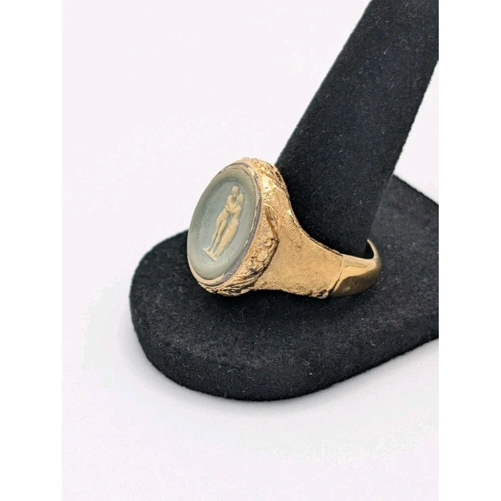 VTG Custom Dante Museum Masterpiece Cufflink Kiss Cameo Incolay Gold Plated Ring